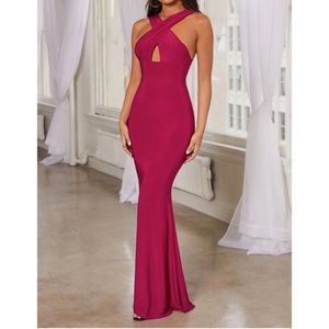 COPY - PINK CROSS FRONT FISHTAIL MAXI DRESS